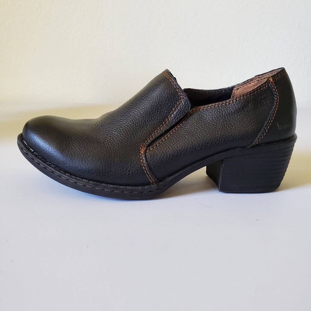 B.O.C Womens 8 Shooties Clog Booties Black Leather Block Heel Slip On BOC Boots